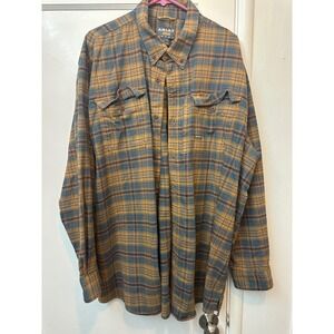 Ariat Rebar Mens XXL‎ Flannel Shirt Blue Gold Plaid Long Sleeve Work Button Down